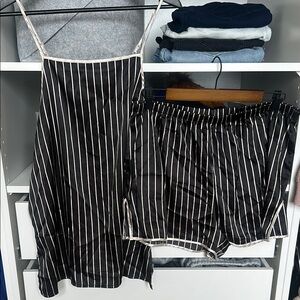 Nicole Miller Black and Tan Striped Pajama Set